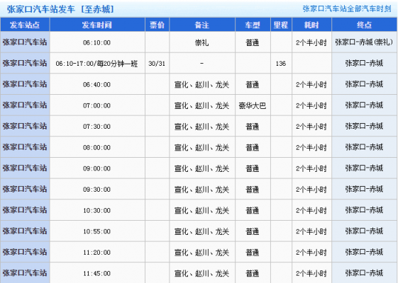 张家口赤城班车时刻表（张家口通赤城班车）-图1