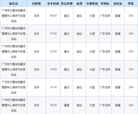 广州到龙华最晚班车时刻表（广州至龙华）-图1