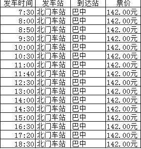 成都至巴中班车时刻表（成都至巴中汽车列表）-图1