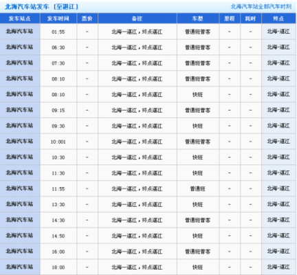 湛江到北海的班车时刻表（湛江到北海最晚的车是几点）-图1