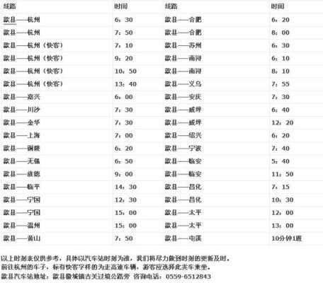 歙县短途班车时刻表（歙县汽车时刻表）-图1