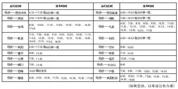 杨凌班车时刻表（杨凌班车最晚几点）-图1