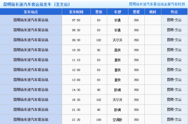 昆明文山班车时刻表（文山班车到昆明最晚几点）-图1