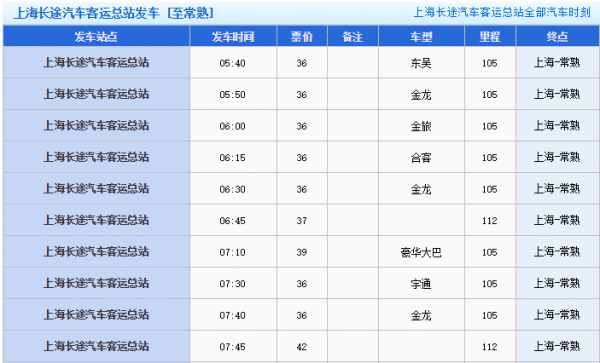 上海开常熟班车时刻表（上海到常熟的客车）-图3