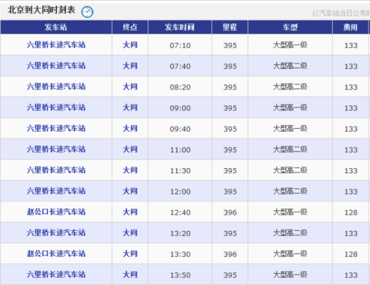 北京至大同班车时刻表（北京到大同汽车票多少钱?）-图3
