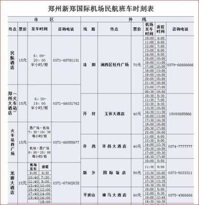 新郑机场民航班车时刻表（新郑机场民航大巴时刻表）-图1