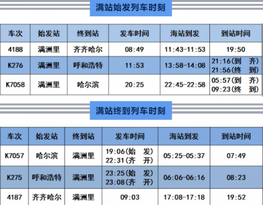 满洲里班车时刻表（满洲里始发车车次）-图3