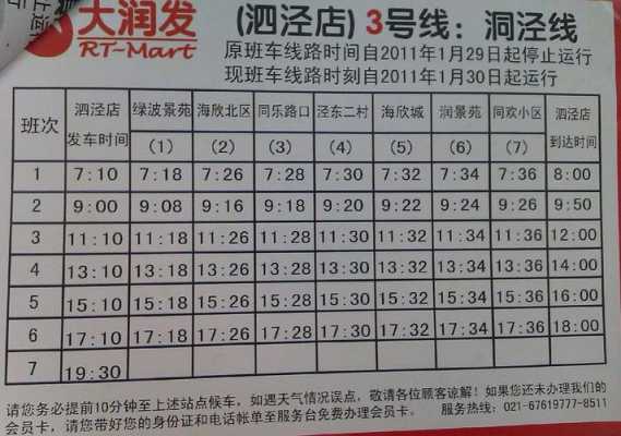 大润发班车2号线时刻表（大润发购物班车的时间地点）-图1