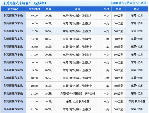 钦州至东莞班车时刻表查询（钦州到东莞）-图2